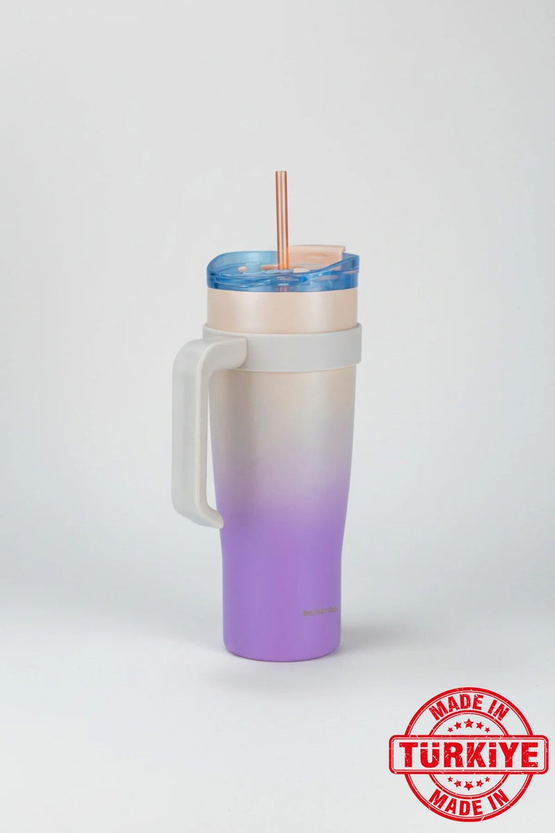 Bernardo Alto Thermos Cup with Straw Pink 1000ml (Made in Turkey) - Image 1